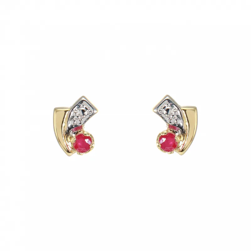 Boucles d'oreilles Motif 2tons Rubis Rouge 2.5mm en Or Jaune et Blanc 750 pour femme - Bijoux Trabbia Vuillermoz