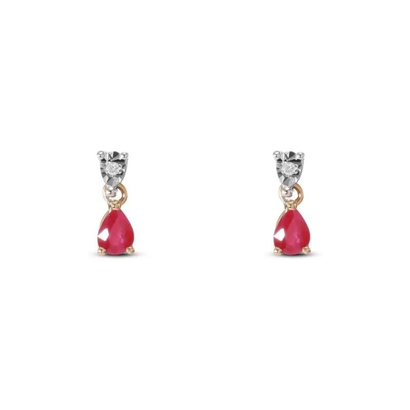 Boucles d'oreilles Rubis Rouge Poire 5x3mm et Diamant en Or Jaune et Blanc 750 pour femme - Bijoux Trabbia Vuillermoz