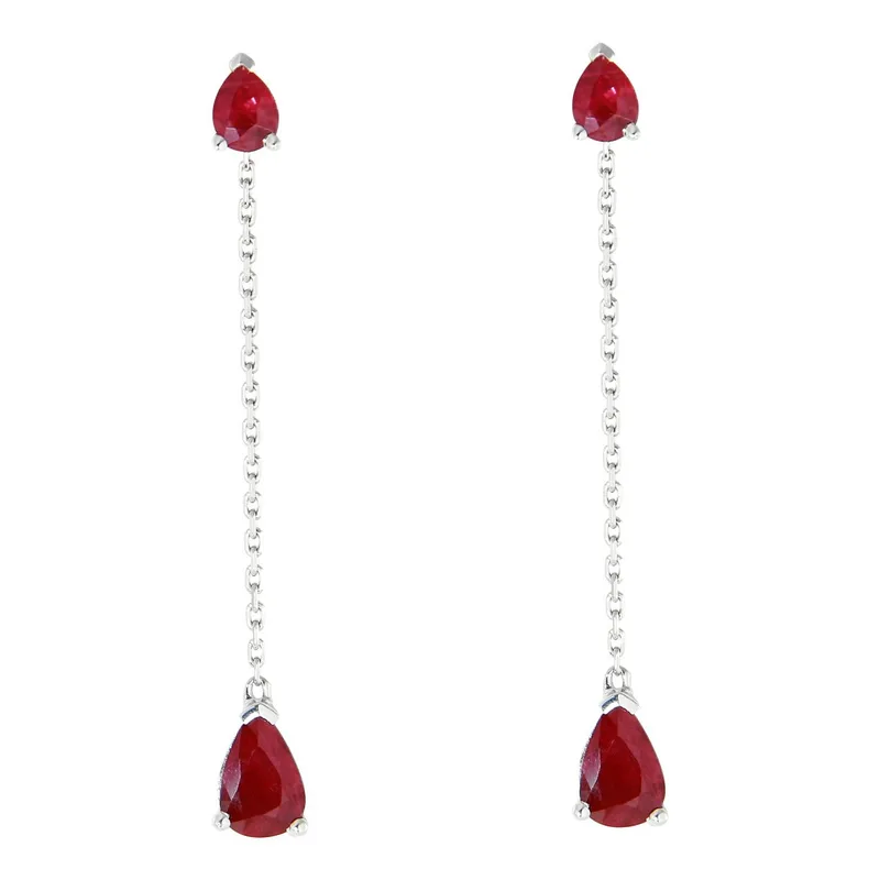 Boucles d'oreilles Pendantes Rubis Rouge Poire taille en Or Blanc 750 pour femme - Bijoux Trabbia Vuillermoz