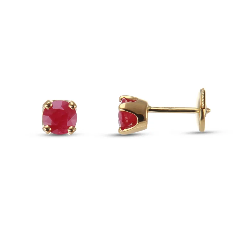 Boucles d'oreilles Rubis Rouge Ronds 4.5mm en Or Jaune 750 pour femme - Bijoux Trabbia Vuillermoz