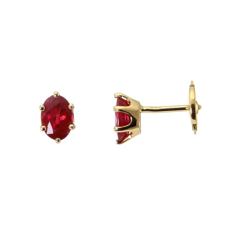 Boucles d'oreilles Rubis Rouge Ovales 6x4mm en Or Jaune 750 pour femme - Bijoux Trabbia Vuillermoz